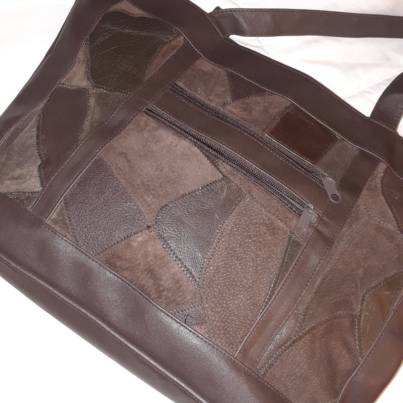 80s style moms leather brown patch purse - Picture 3 of 9